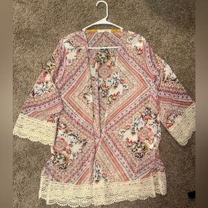 Bohemian Floral Lace Open-Front Blouse